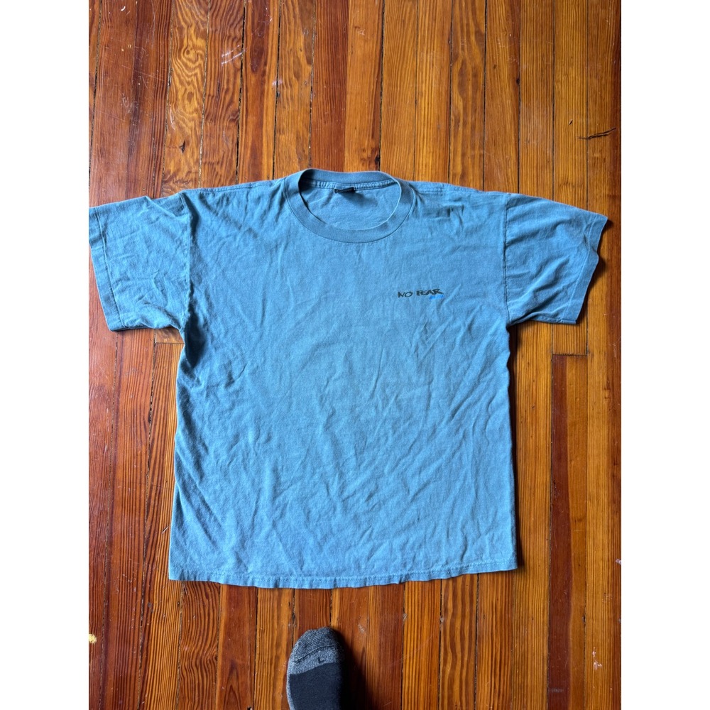 Vintage No Fear T Shirt Blue XL Graphic Death Is Natures Way Of Saying Slow Down